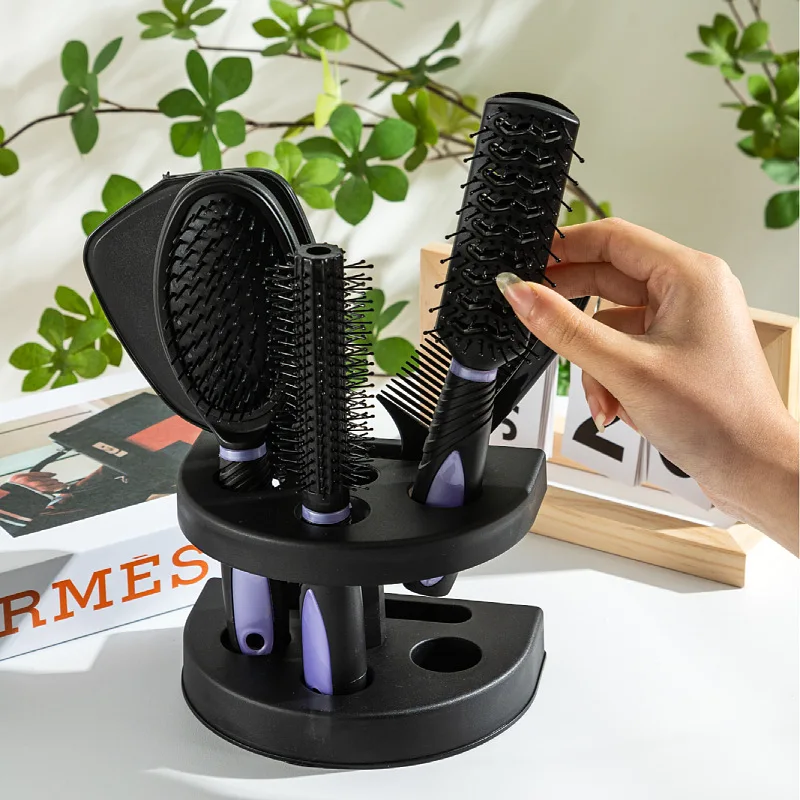 

5-Pack Comb Brush Set with Mirror Hair Brush Holder Professional Massage Comb Cosmetic Hair Styling Tool Set
