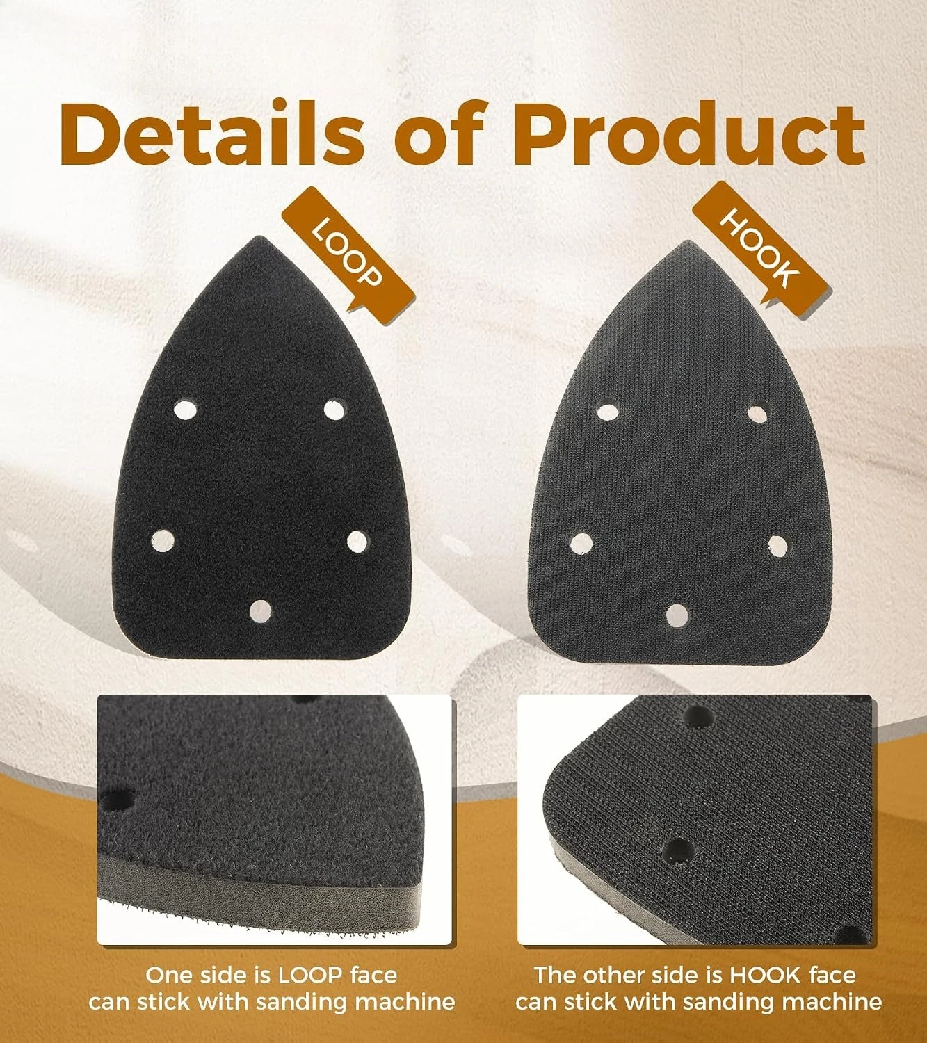 5pcs 140*98mm Mouse Detail Sanding Pads Triangle Interface Pads 5-Hole Hook & Loop Sponge Backing for Detail Sander Woodworking