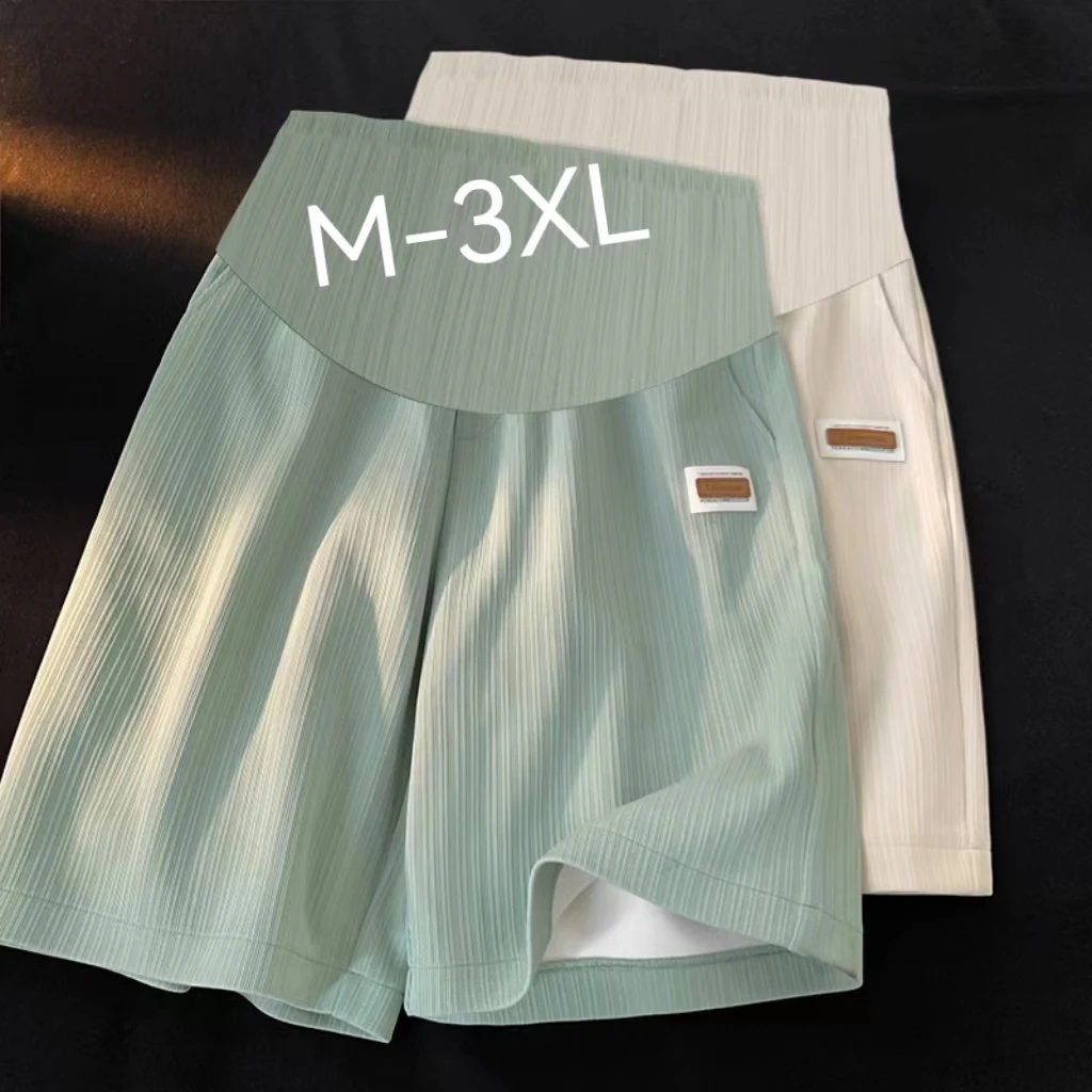 2024 Summer Pregnant Woman Ice Silk Shorts Knee-length Plus Size Maternity Belly Pants Wide Legs Thailand Pregnancy Trousers