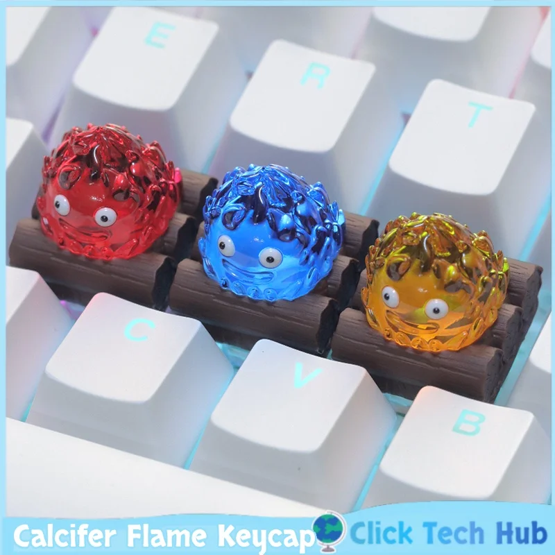 Calcifer لهب Keycap أنيمي موضوع شخصية مفتاح كاب ثلاثية الأبعاد الراتنج الشفاف الميكانيكية Keycap غطاء لوحة المفاتيح هدية الإبداعية