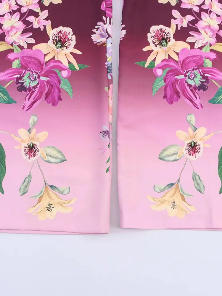 2025 سراويل نسائية طويلة غير رسمية فضفاضة للعطلات مطبوعة بالزهور عالية الخصر بنطال ذو قصة أرجل واسعة تصميم مريح من ألياف البوليستر