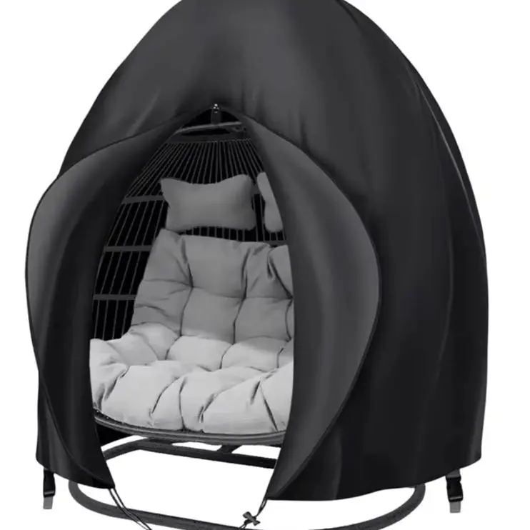 Black 420D Oxford Waterproof Chair Cover With Zipper And Storage Bag For Outdoor Double Egg Hanging Patio Furniture Protection