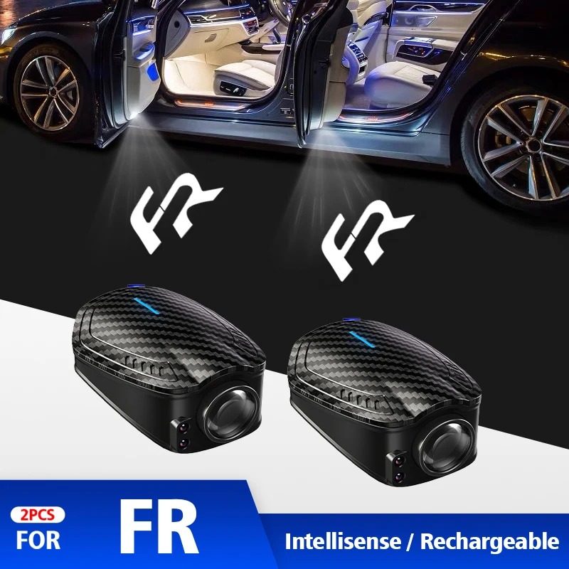 

For VW Volkswagen Golf MK Tiguan FR 2pcs USB Rechargeable GR Sport Logo Car Door HD LED Lamps Projector Courtesy Welcome Lights