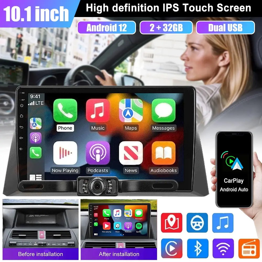 Car GPS Navigation For HONDA ACCORD 2008-2013 Car Android 12 Stereo Apple Carplay Radio GPS  2+32G