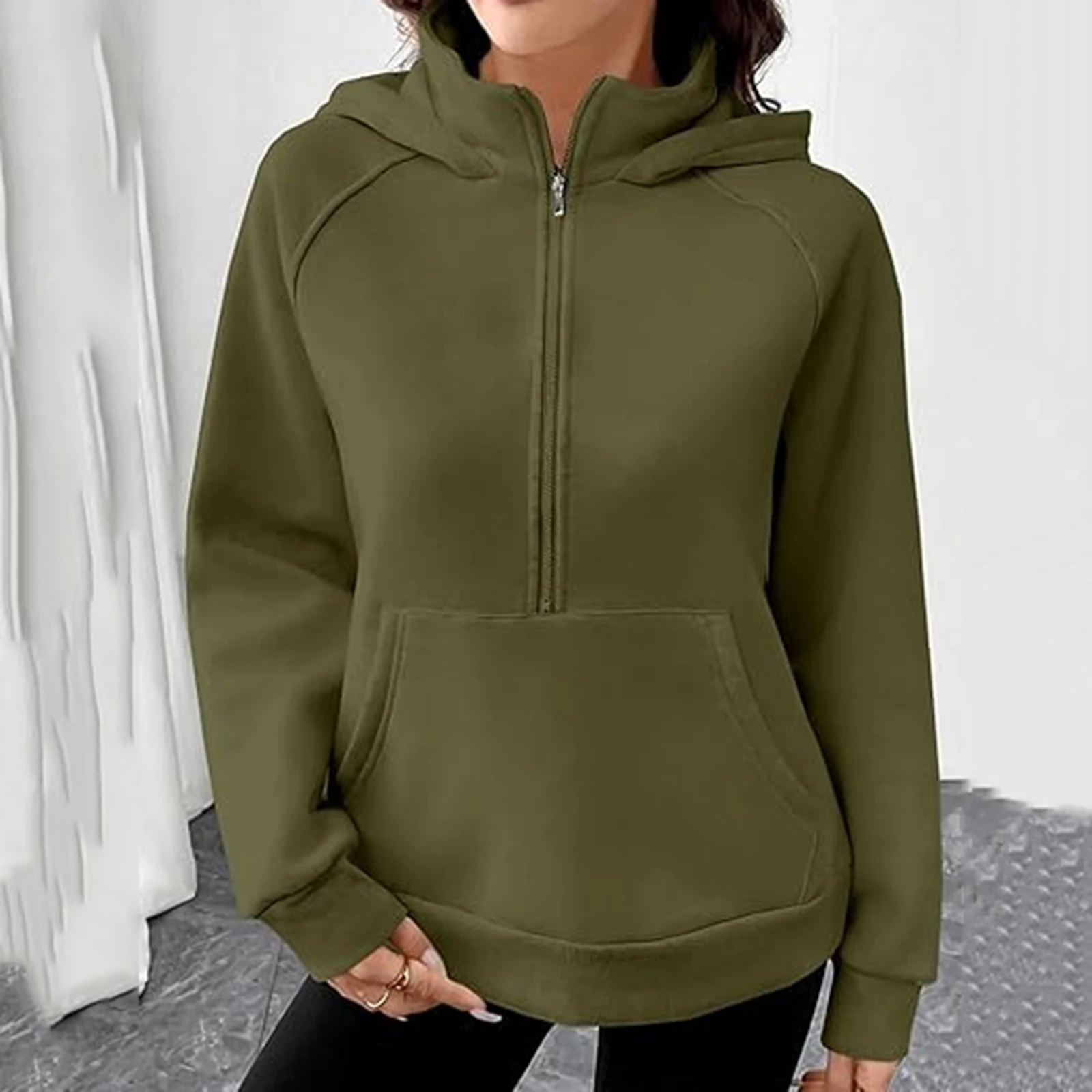 Felpa con cappuccio a maniche lunghe tinta unita moda casual da donna colletto alla coreana Abbigliamento donna Abbigliamento invernale Donna