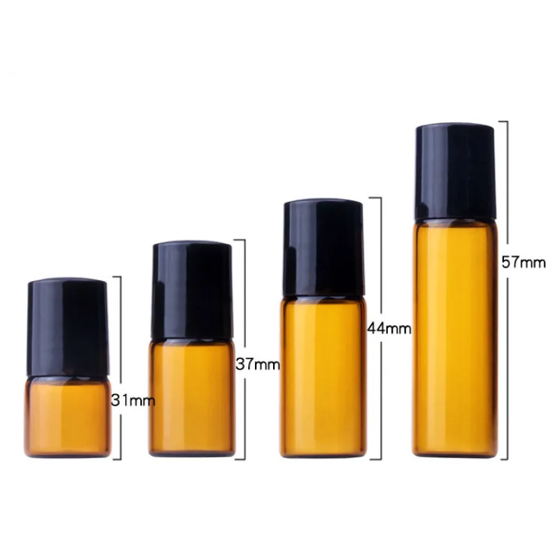 5PCS/Pack Essential Oil Roller Bottles Portable Refillable Liquid Perfume Amber Glass Bottle 1ml 2ml 3ml 5ml 10ml