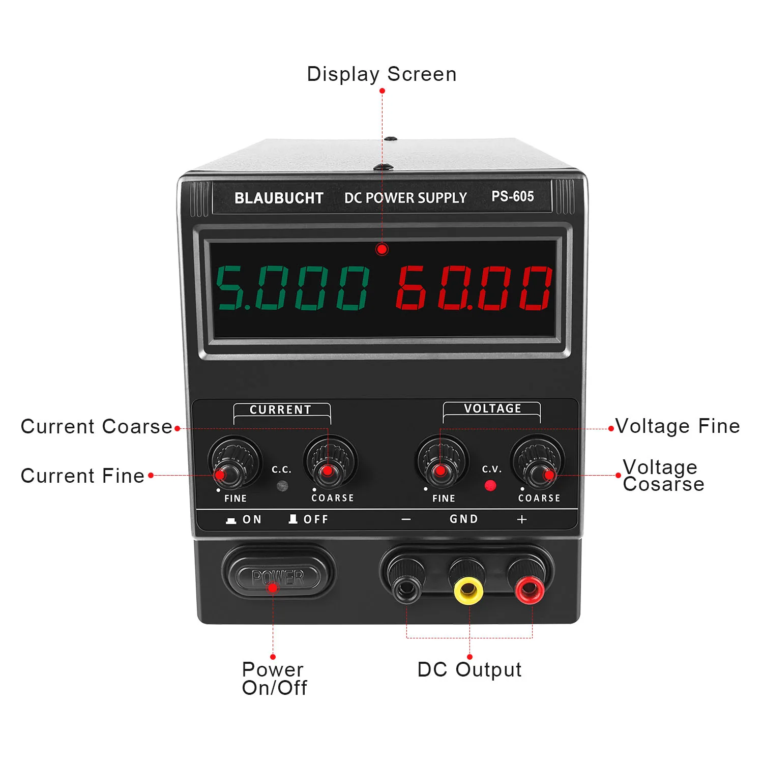 PS-605 LED Four Display Digital Adjustable Switching 60V 5A DC Variable Laboratory Bench Power Supply