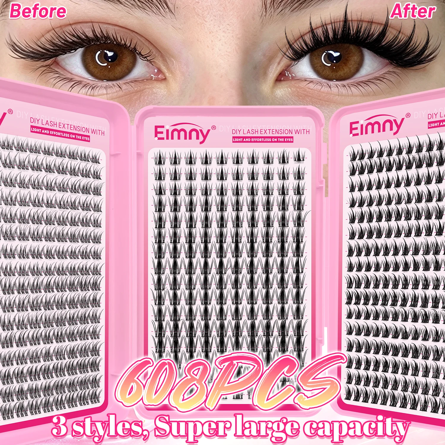 EIMNY Large Capacity Lash Book, 3 Styles Manga Lash Combination, Triple Fishtail, Puppy Eye & Wheat Spike Cluster Lashes