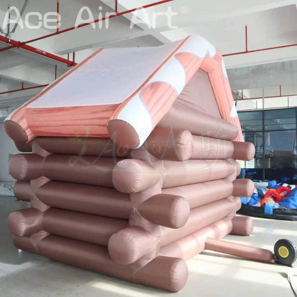 Maison de Village de noël gonflable extérieure, tente de grotte de père noël, maison gonflable en bois pour la décoration