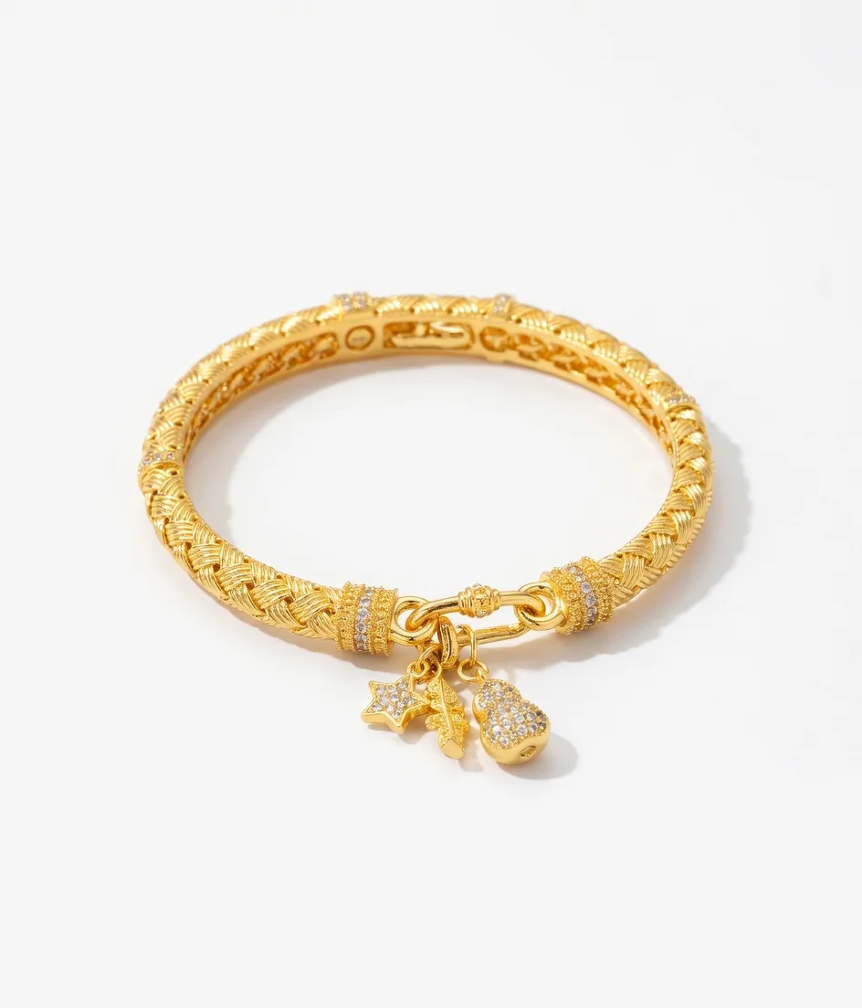 

Браслет-манжета из 24-каратного золота с плетеным узором и подвеской в виде звезды и тыквы с цирконами, для женщин, DIY, элитное модное ювелирное украшение, подарок
