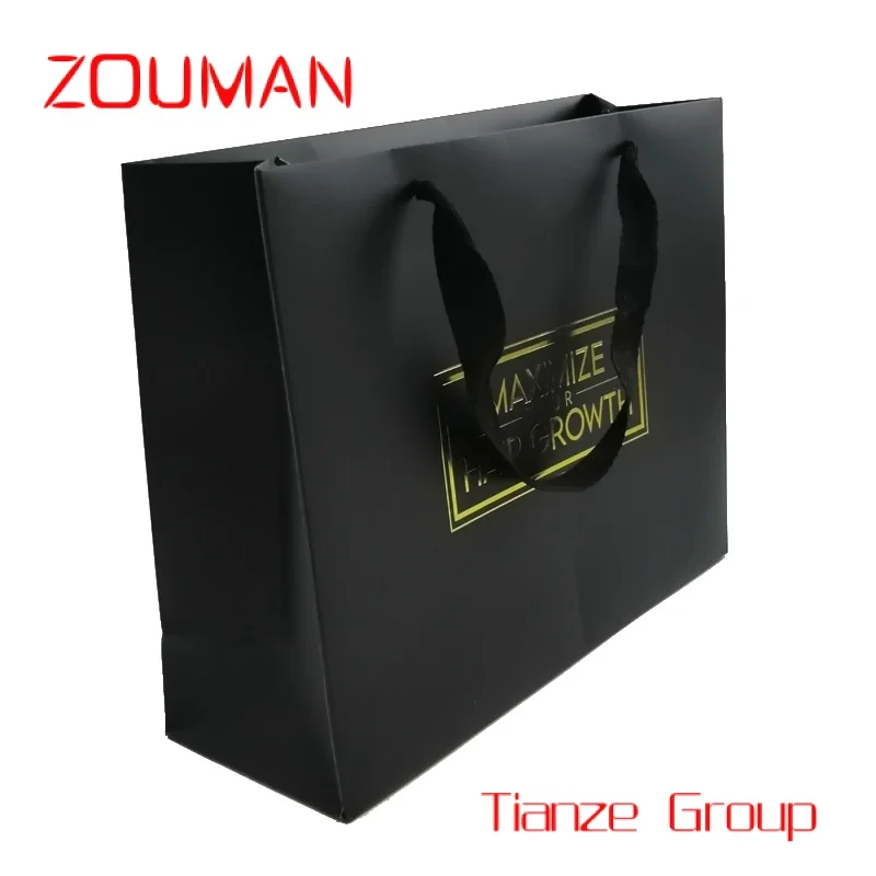 Custom , Custom Luxury Black Clothes Store Retail Packaging Gift Carry Bags Boutique Shopping Paper Bags With Your Own Logo