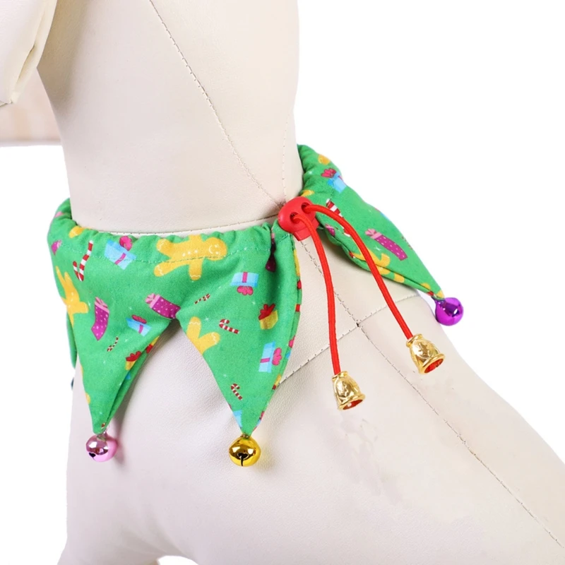 Dog Bandana Christmas Pet Scarf Bibs Kerchief Xmas Santa Gingerbread Man Print for Cat Collar with Bells Drop shipping