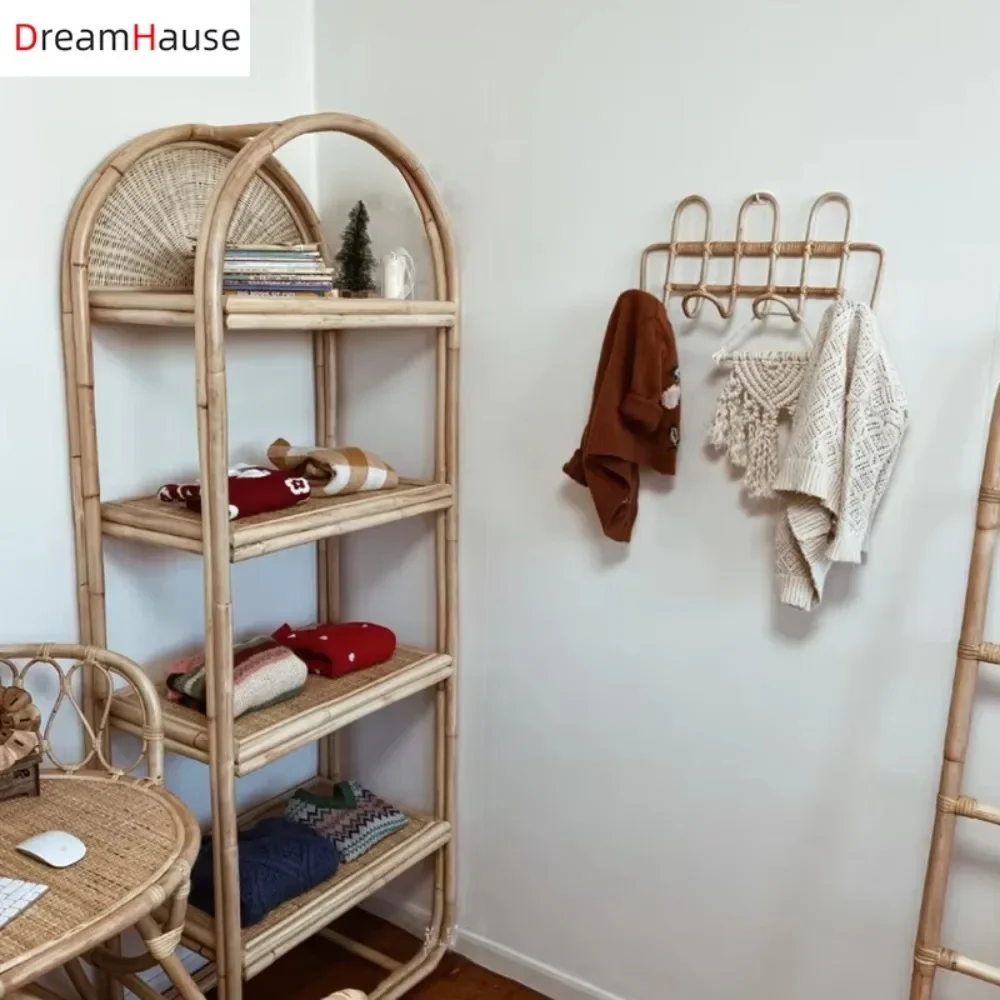 Dreamhause Nordic Rattan Wall Shelf Living Room Wall Hanging CD Shelf Bedroom Bookshelf Layers Storage Shelf