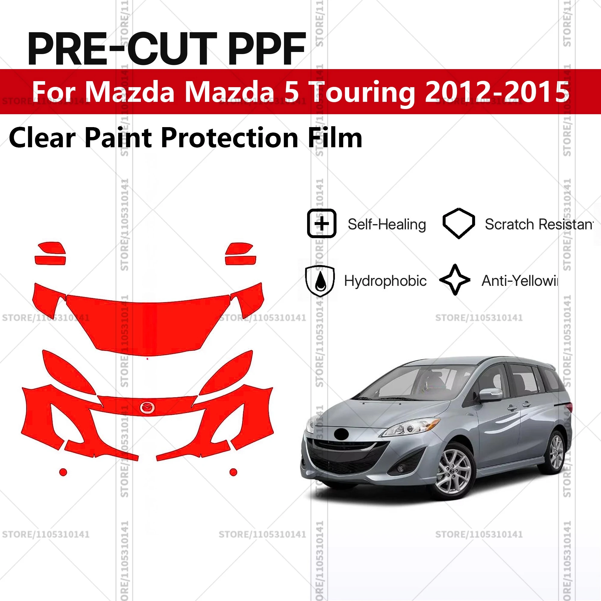 

Для Mazda 5 Touring 2012-2015: Профессиональный комплект прозрачной защитной пленки (PPF) для автомобиля, предварительно вырезанная, для передней части кузова
