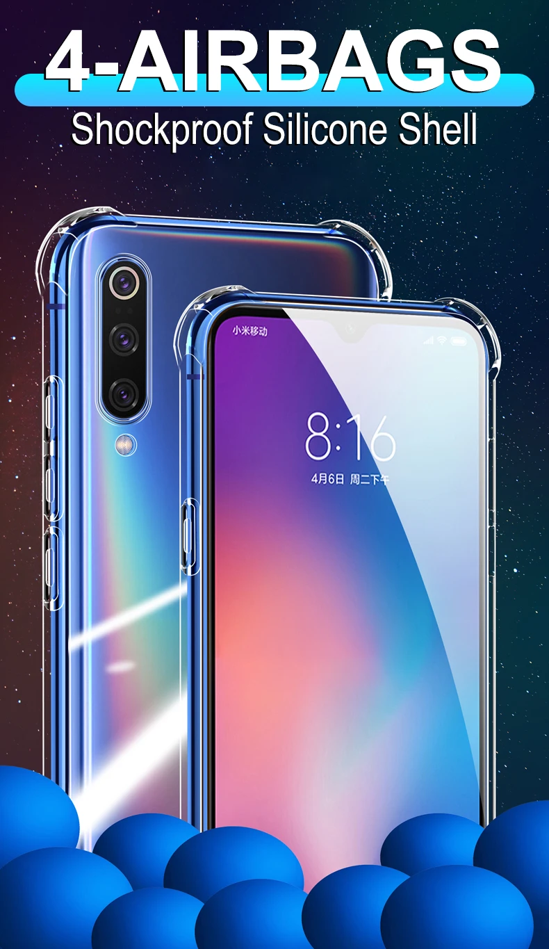 Shockproof Silicone Case For Xiaomi Mi 10 10 Ultra 10T 9 9T 8 Se Pro A1 A2 A3 Lite Clear Soft Cover Airbag Shell Transparent