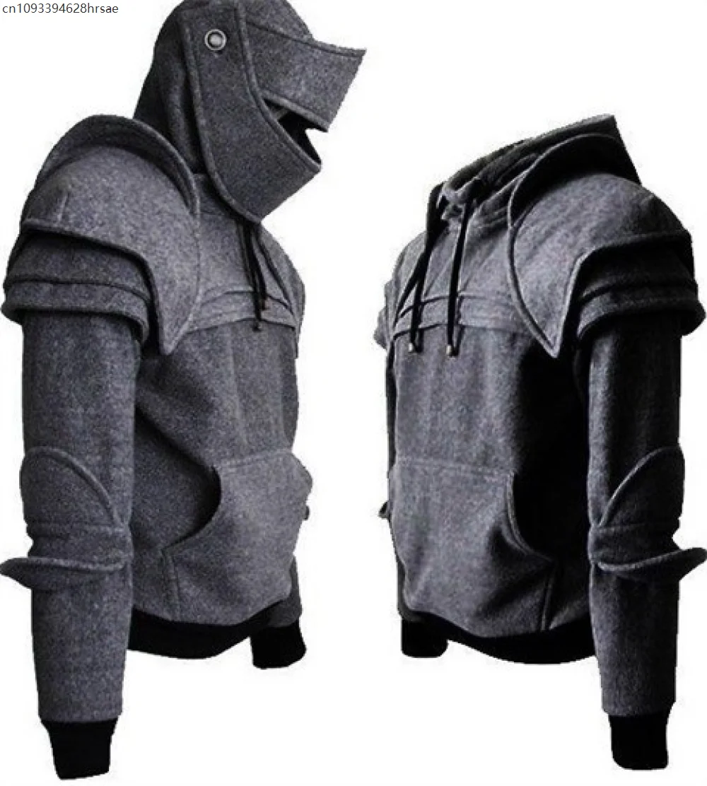 

Casual Sweatshirt Autumn Knight Cavalier Cowl Neck Hoodie Armor Pullover Halloween Costume Streetwear Coat Drawstring For Men