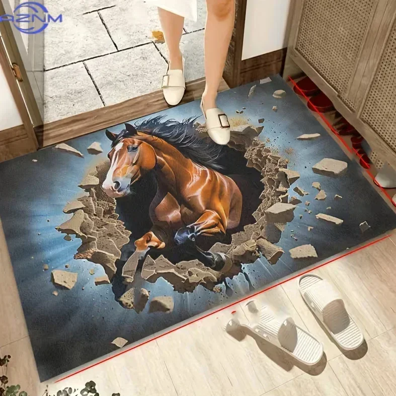 3D Horse and Door Pattern Floor Mat Entrance Mat Entrance Foyer, Entrance Hall Realistic Artistic Sense Strong Home Decoration