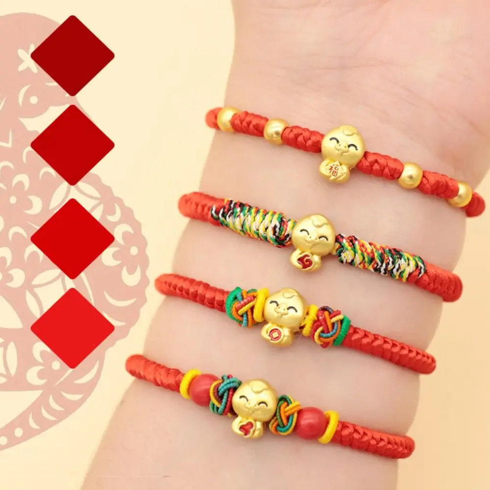 Unique Chinese Style Snake Year Bracelet New Year Golden Lucky Red Rope Zodiac Hand Rope Fortune Bracelet Decoration