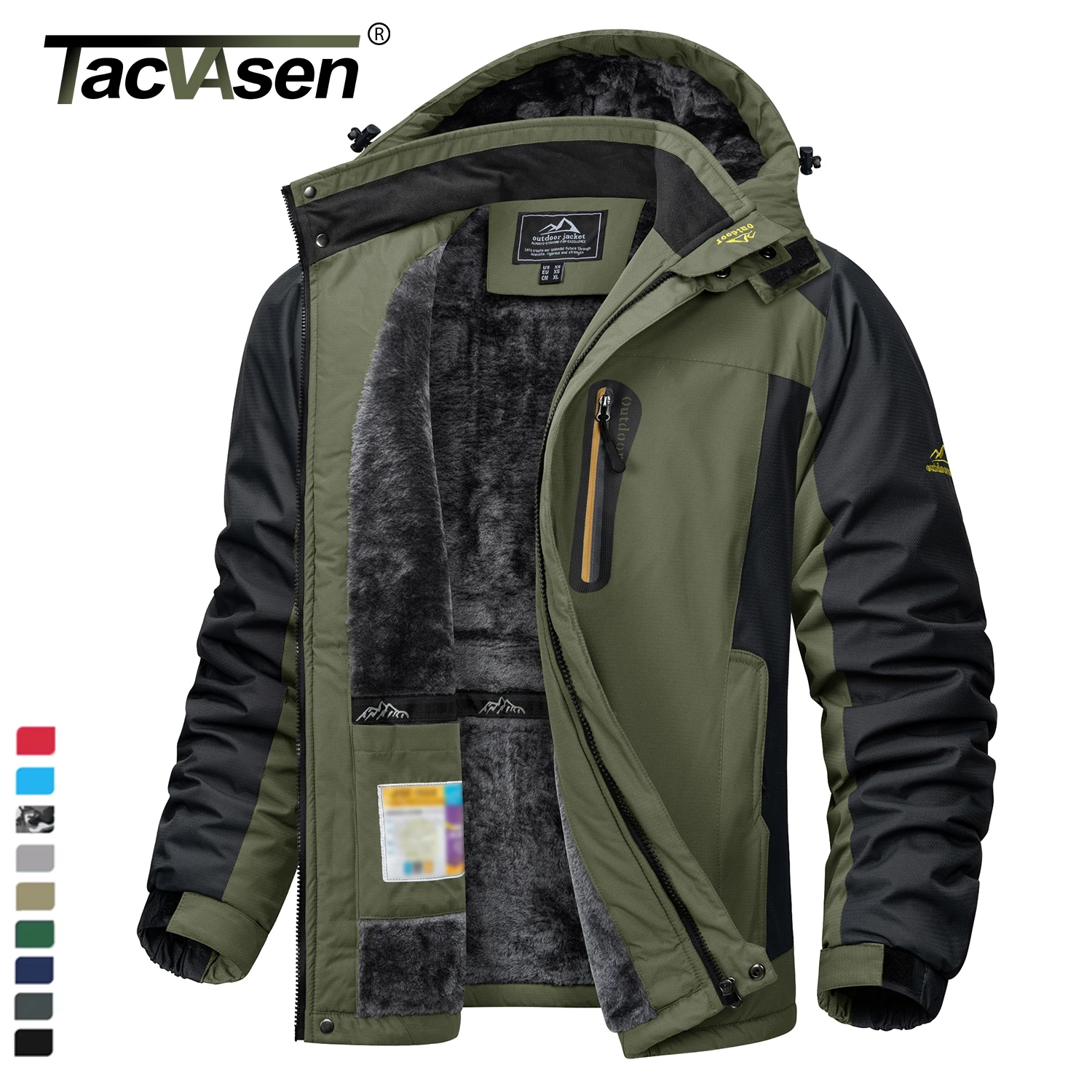 TACVASEN Winter Heavyweight Fleece Lined Parka Waterproof Men Ski Snowboard Jackets Windproof Removable Hoodie Coats Windbreaker