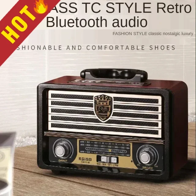 

Retro radio portable wooden wireless Bluetooth high fidelity speaker stereo AM FM radio receiver player USB TF Card aux MP3