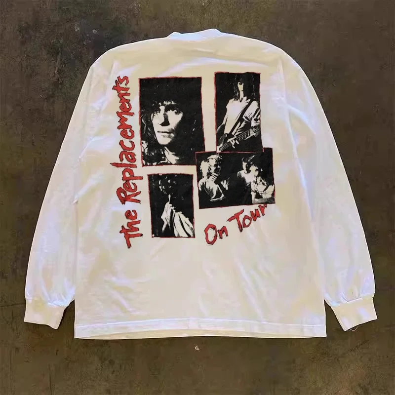 Heavyweight 300g Pure Cotton Long Sleeve T-Shirt Street Style American Retro Oversize Lettering Casual Summer Top