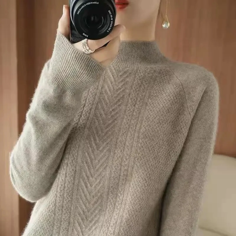 Warm Half High Collar Sweater For Women Knitted Pullover Tops Spring Autumn Winter Bottoming Sweaters Pull Femme Hiver