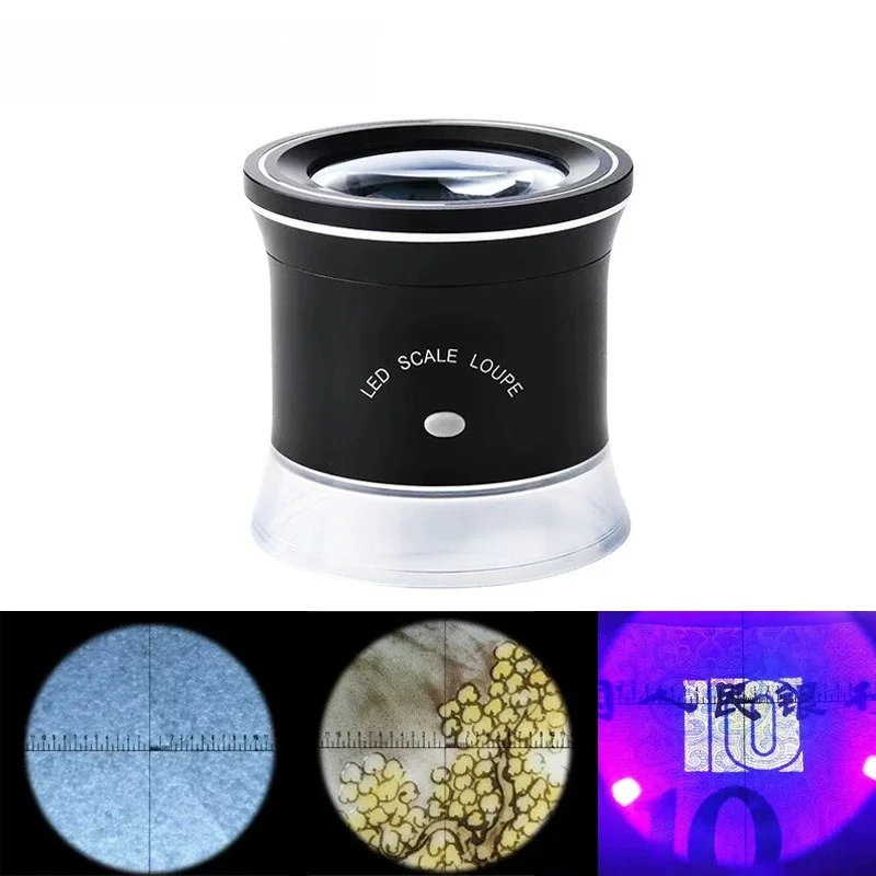 30X Portable Cylinder Rechargeable Magnifier LED UV Light with Angle Scoring Plate Cross Scoring Plate for Jewelry Appreciation