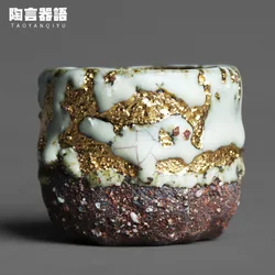 Rock mine pottery wormhole painting gold master tea cup hand-kneaded craftsmanship individual kung fu tea ceremony tea single cu