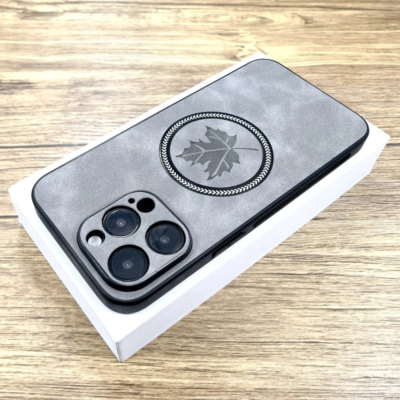 

Новый кожаный чехол в стиле ретро с Кленовым листом для iPhone 15 14 13 12 11 Pro Max Plus iPhone15 14 Pro Max, магнитные зарядные Чехлы Magsafe