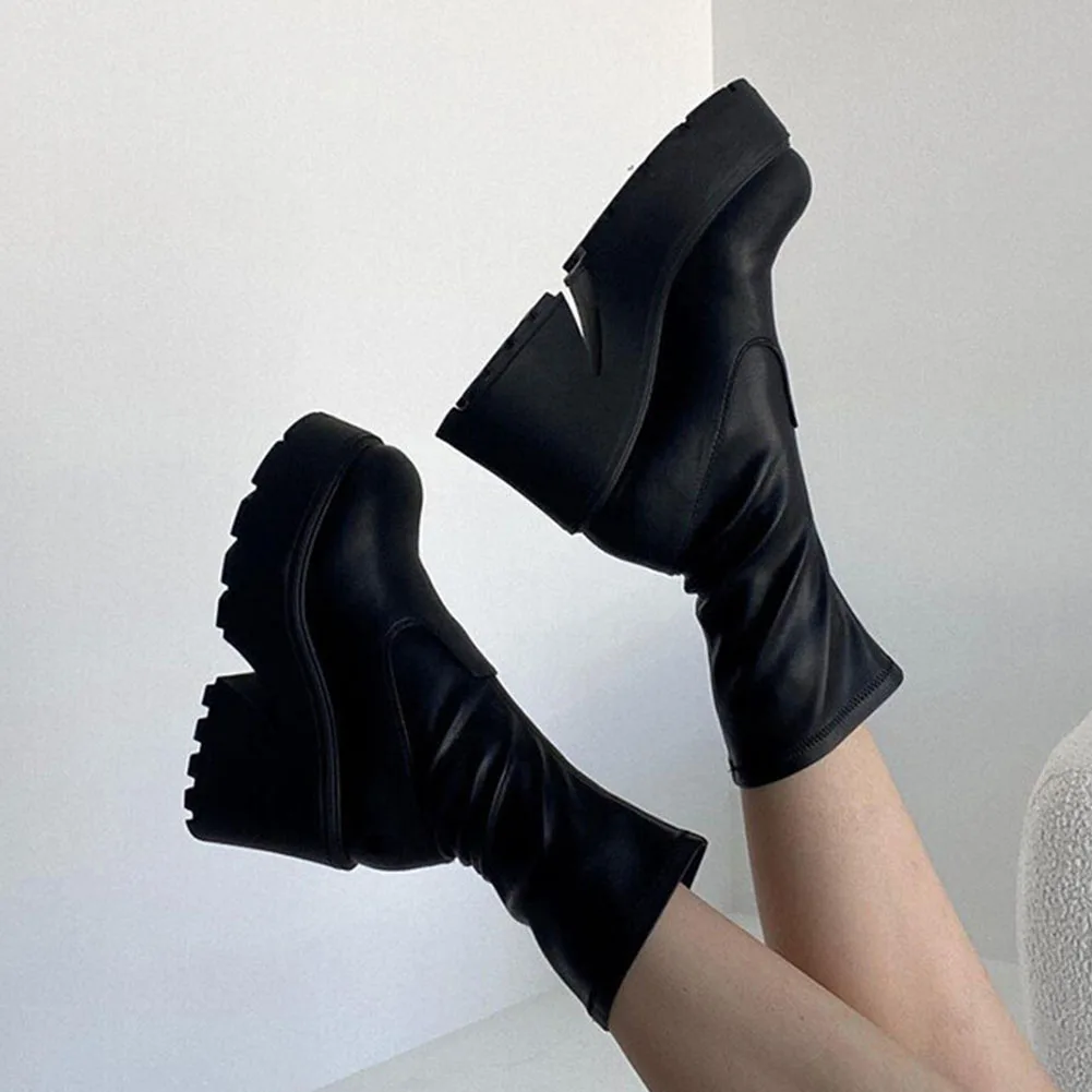 Chunky Platform Woman Ankle Boots 2022 Winter Gothic Style Punk Office Lady Fashion Comfy Cool Women Boots Shoes Big Size 43