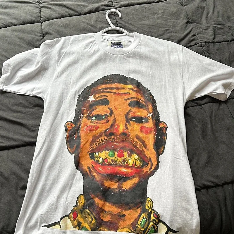 

Street American Printed Retro Men's T-shirt Summer Personality Hip-hop Y2k Gothic Black Simple Loose Couple Casual Tops