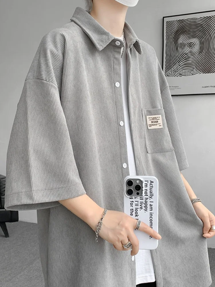 

Corduroy irt Jaet Men Summer Thin Loose Casual Top Ins Hong Kong Sle Loose Retro ort Sve irt American Sle Thin