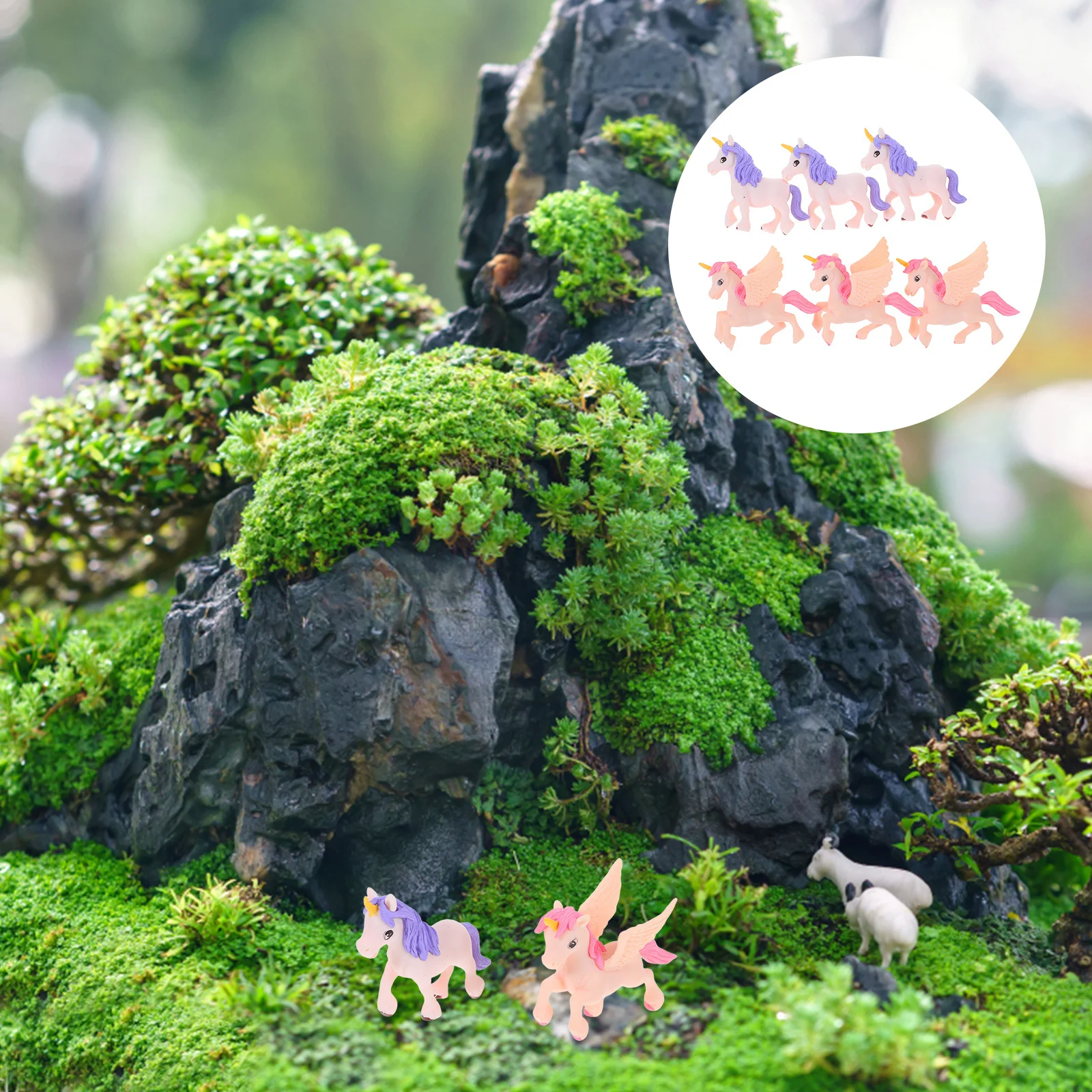 

6Pcs Colored Mini Landscape Unicorn Decorations Plastic Garden Adornments for Flower Pot Desktop Bonsai Decor Micro Landscape