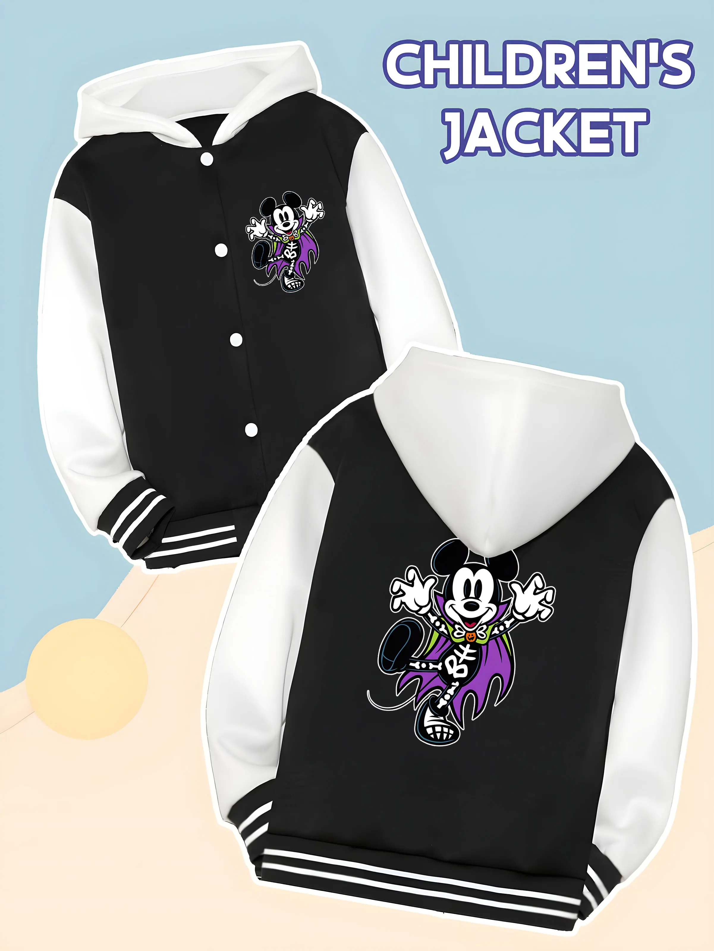 

MINISO Disney Mickey Halloween Children's Baseball Boys' Jacket - Mickey Vampire Funny Print, Trendy, Comfortable Fabric