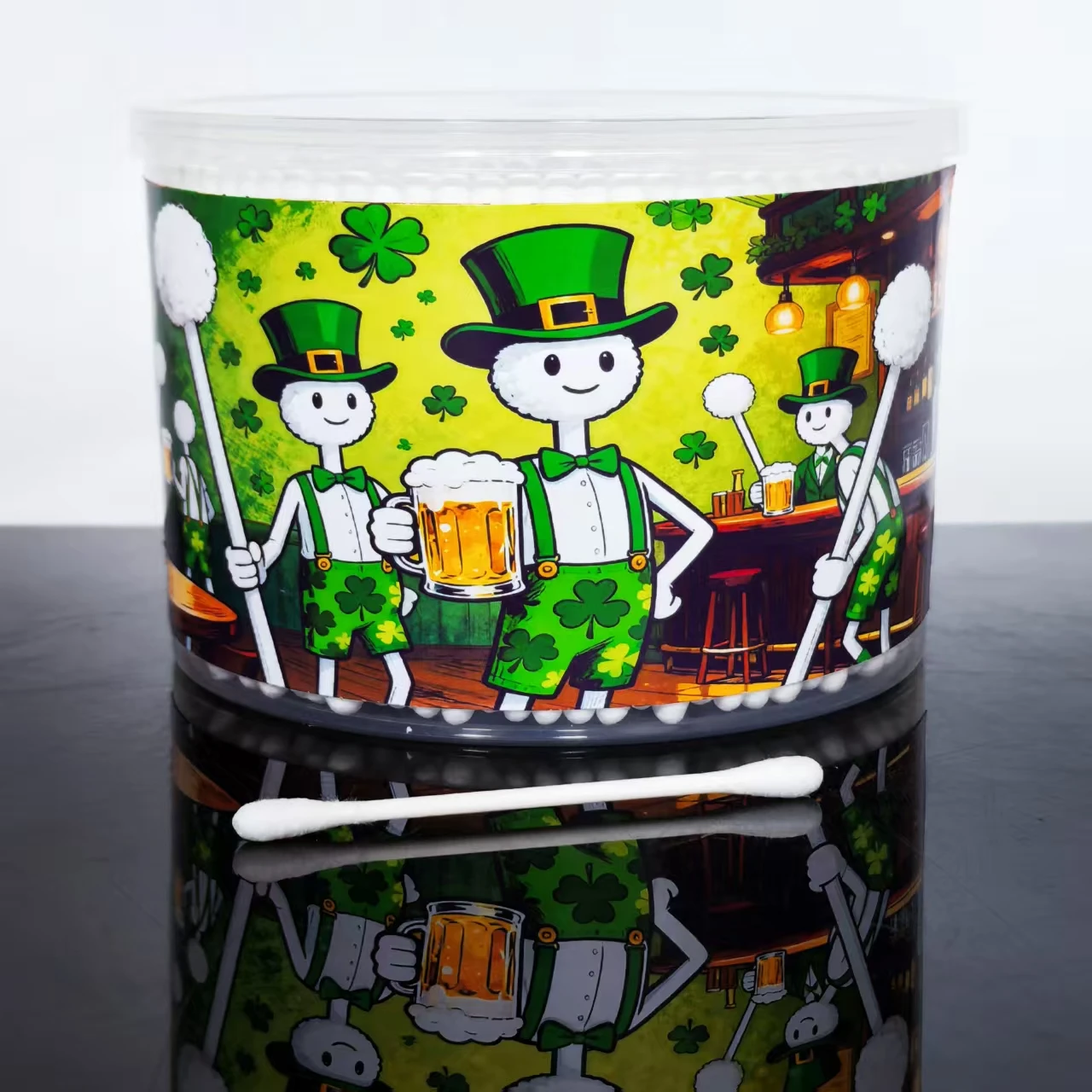 500/1000 قطعة من أعواد القطن برأسين لعيد القديس باتريك "مهرجان القبعة الخضراء" ذات طابع محظوظ برأسين، مسحات قطنية للمهرجانات