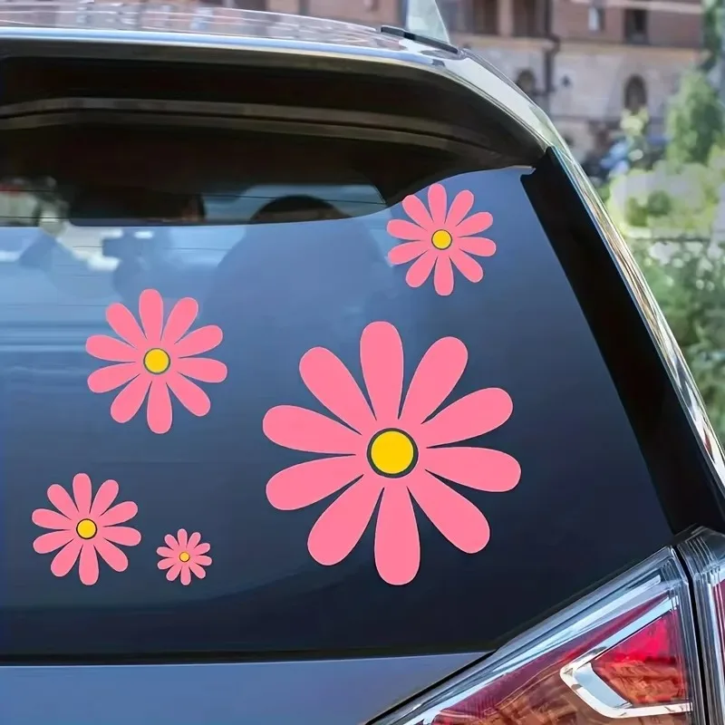 Self-Adhesive Daisy Flower Vinyl Sticker, Waterproof Sunproof No Residue Decal for Car Rear Window, Body & Racing Helmet