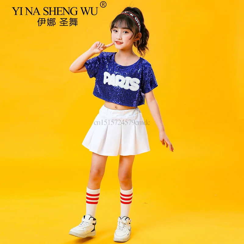 Jungen und Mädchen Jazz Dance Pailletten Set Kinder Hip Hop Modern Street Dance Bühnenkostüme Cheerleading Pailletten Set