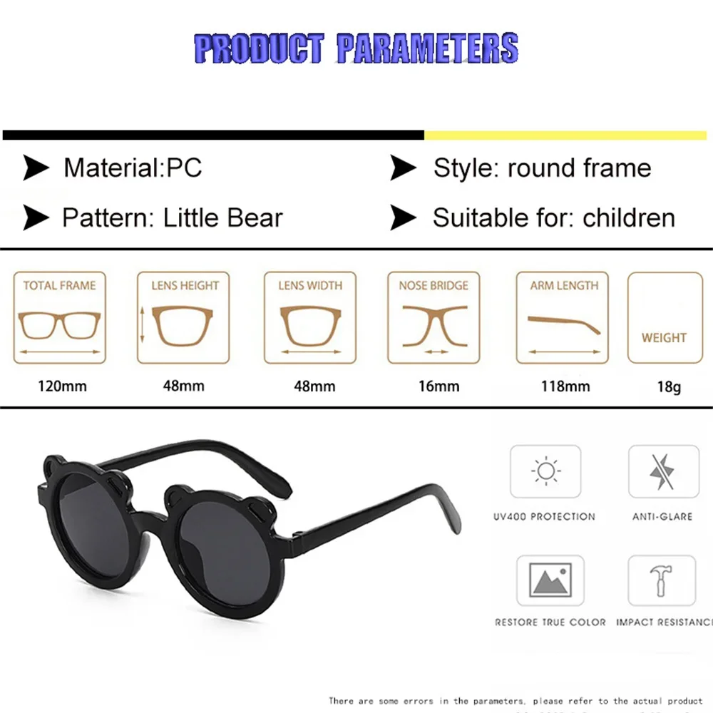 Gafas de sol de moda para niños, gafas de sol clásicas redondas con bonito oso de dibujos animados, gafas de sol para niñas y niños, gafas UV400, gafas para bebés