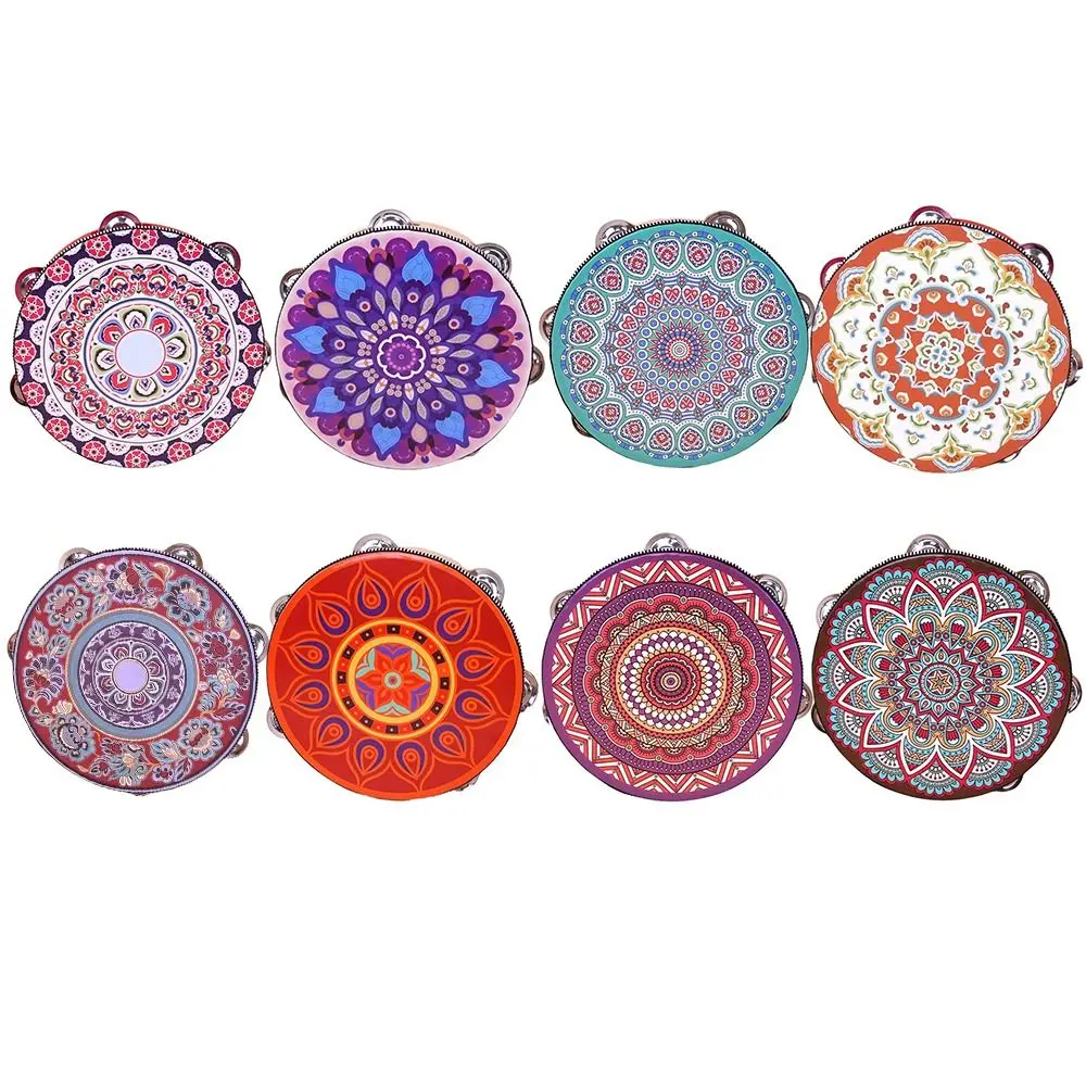 Durable Wooden Tambourine for Adults 8 Inch Colourful Wooden Tambourine Pleasant Clear Handheld Drum for Dance Party
