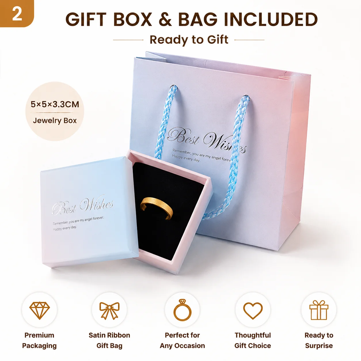 Stainless Steel Ring Set with Satin Finish, Plain Bands for Men and Women; Includes Sizes 6–11, Gift Box, and Gift Bag