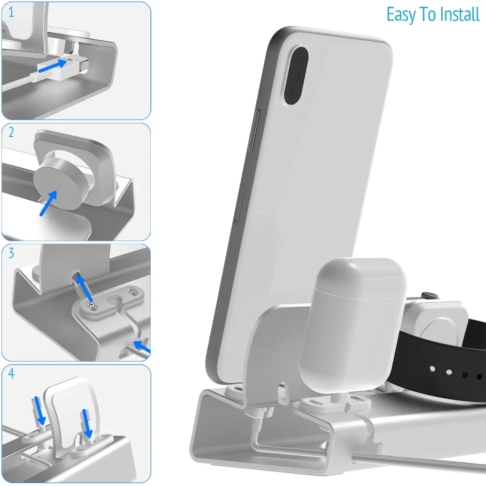 3-in-1 Aluminum Charger For iPhone 16 Pro Max/AirPods & Apple Watch SE/Series Ultra 2/1,10/9/SE/8/7/6/5/4/3/2/1 Phone Holder