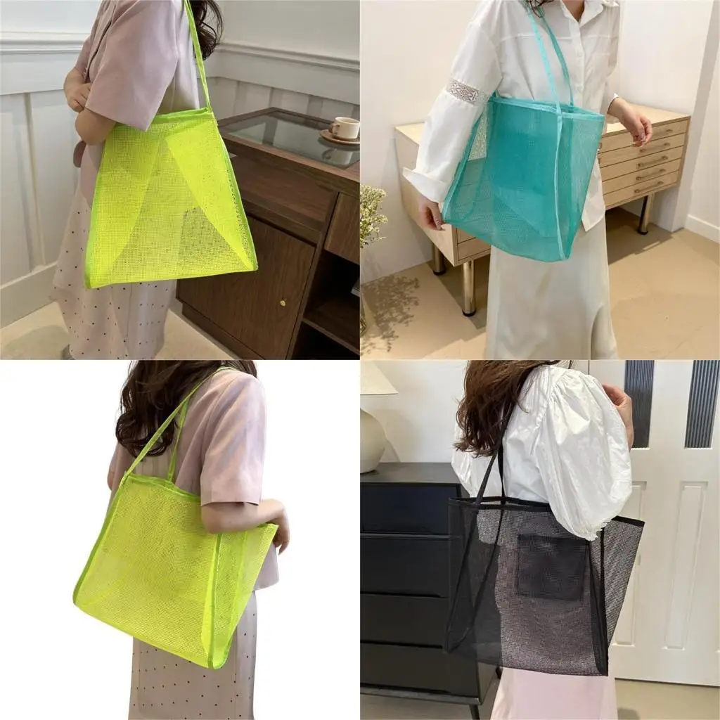 

D46D Women Mesh Shoulders Bag Large Capacity Sand Toy Bag Female Handmade Handbag Vacation Bag Fashion Beach Bag for Travel
