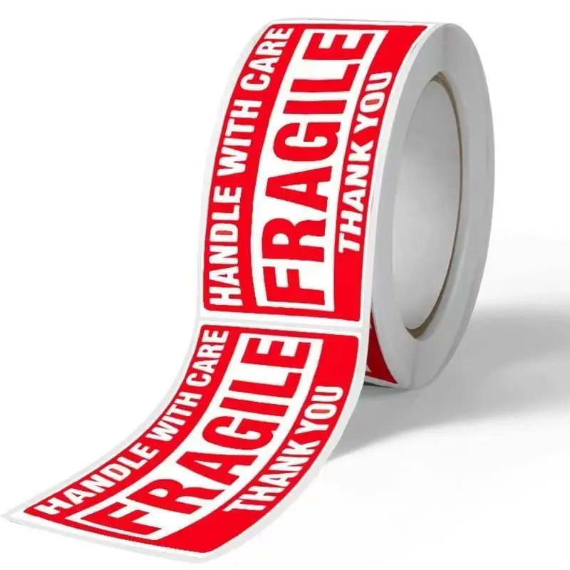 2 Rolls Fragile Glass Warning Stickers - Permanent Adhesive Handle With Care Labels for Shipping Packages