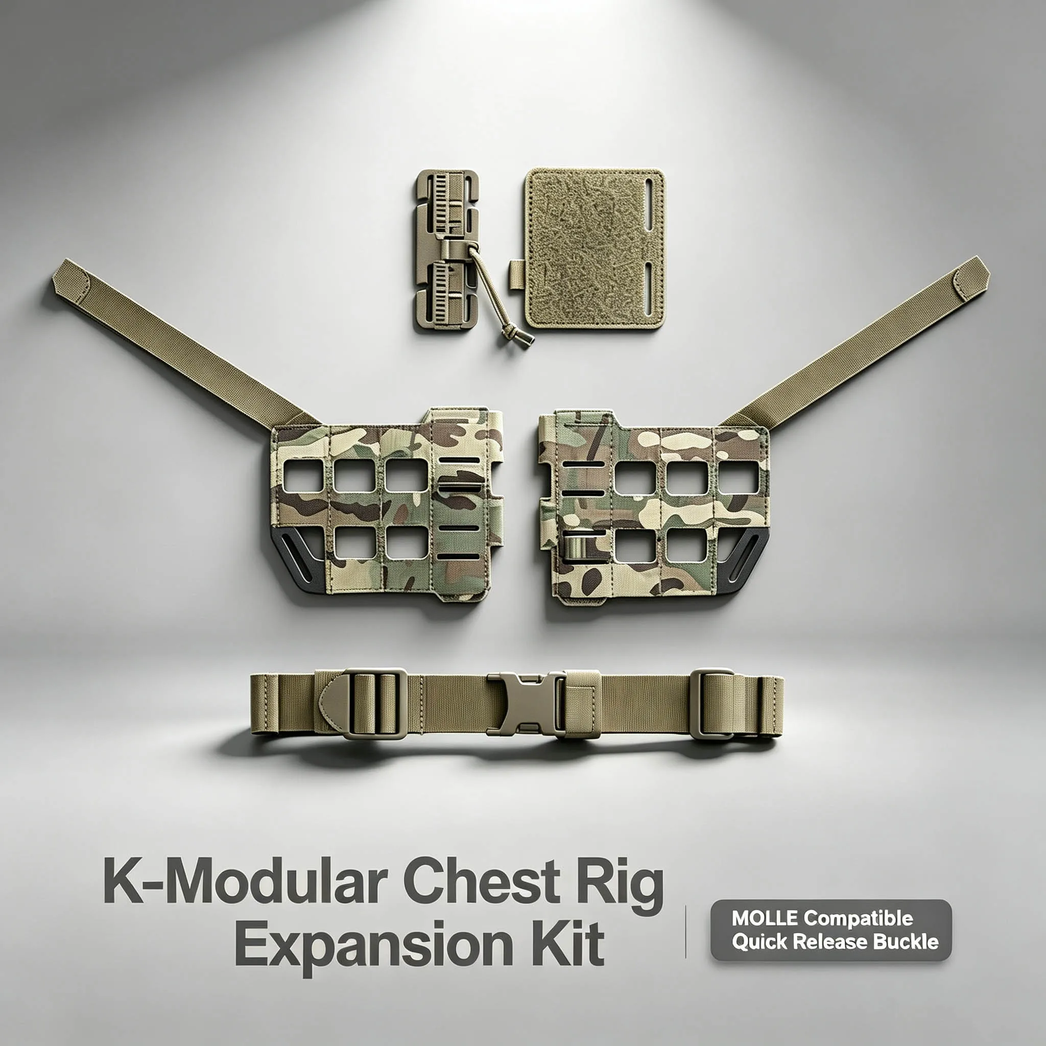 Tactical Airsoft K-Style Modular Chest Rig Expansion Kit, MOLLE Quick Release System, Hunting Vest & Training Gear