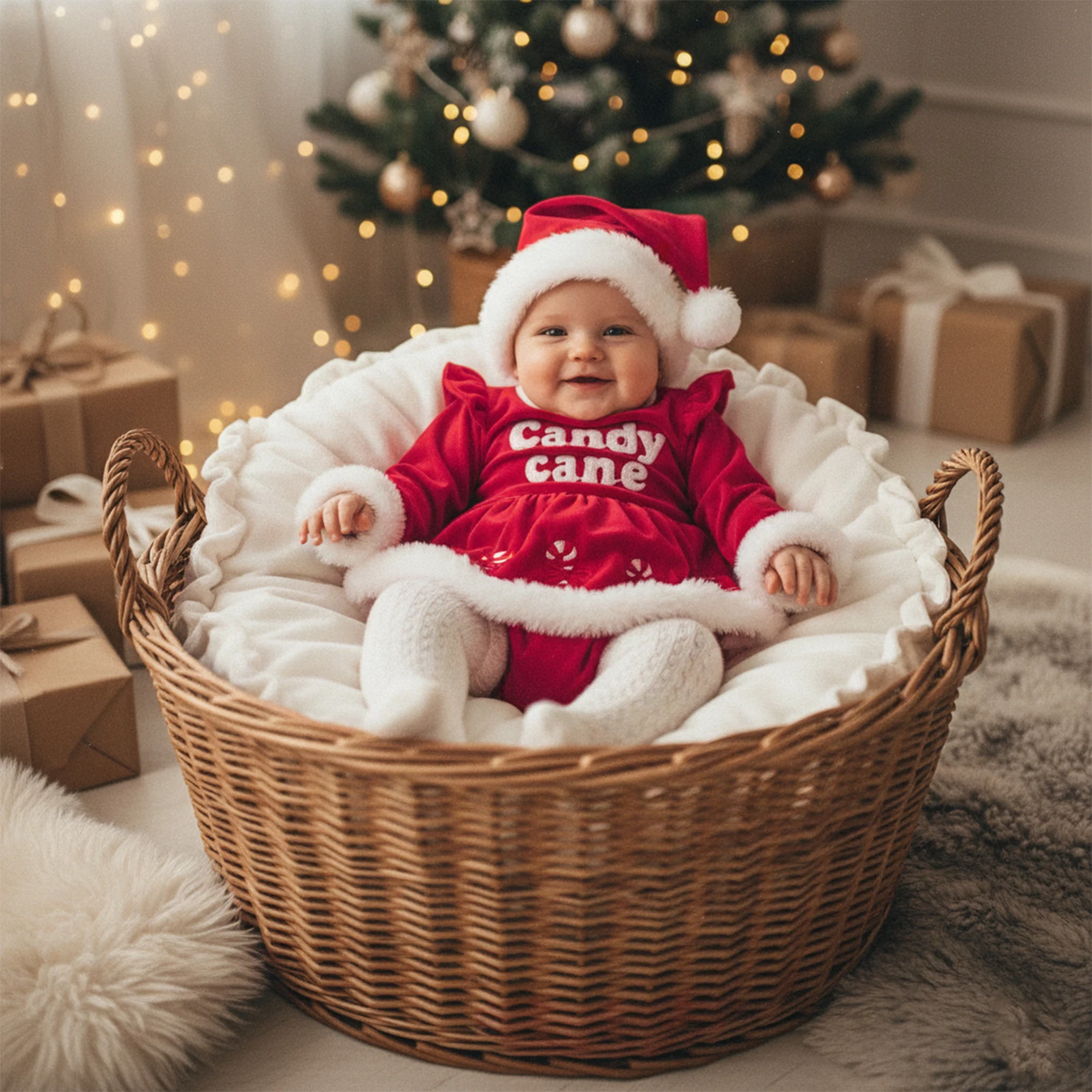 

Suefunskry/Рождественские наряды из 2 предметов для маленьких девочек, юбка с меховой отделкой и длинными рукавами, комбинезон, платье с шапкой Санта-Клауса, комплект одежды для новорожденных