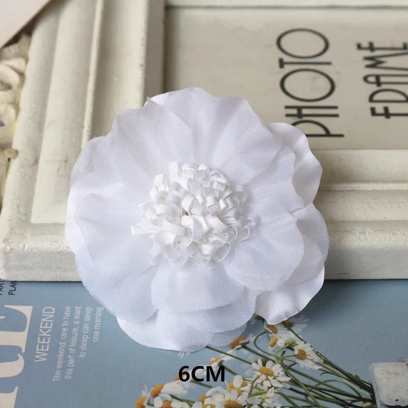 10 Teile/los Weiß Serie Kamelie Rose Chiffon Stoff Künstliche Blume Kopf Für Hochzeit Kleid Kleidung Dekoration Kopfschmuck – Detail 7