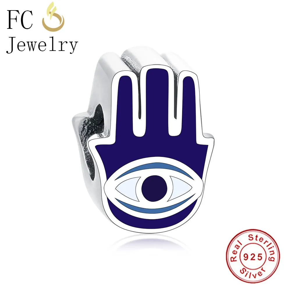 

FC Jewelry Fit Original Pan Charms Bracelet 925 Sterling Silver Turkish Blue Hand of Fatima Evil Eye Bead Making Berloque