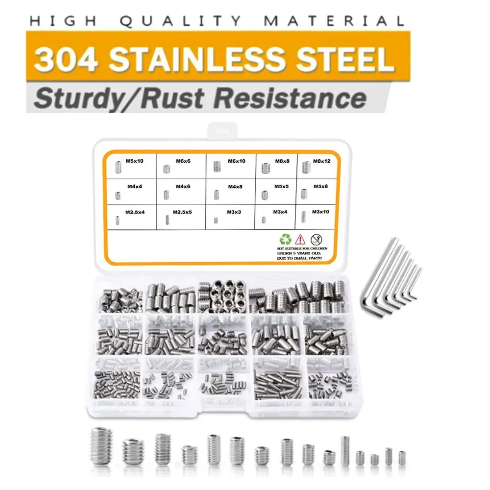 

200pcs/300pcs Hex 304 Stainless Steel M2-M8 Assortment Kit Allen Head Grub Bolt Hexagon Socket Screw