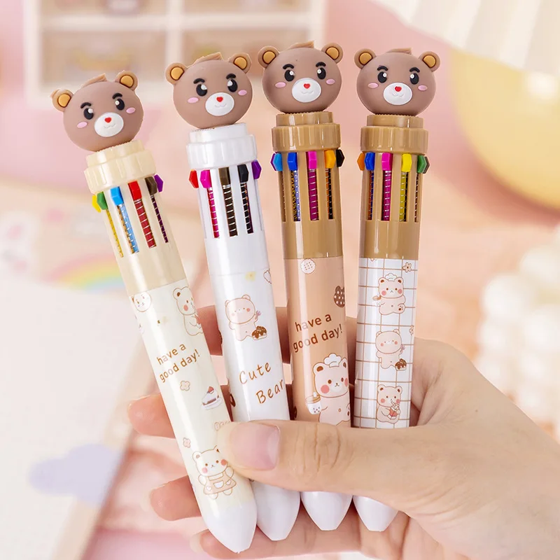 10Pcs/Lot Cute Cartoon Bear 10 Colors Ballpoint Pens Kawaii Multicolor Pens School Office Supplies Ball Pen Writing Stationery