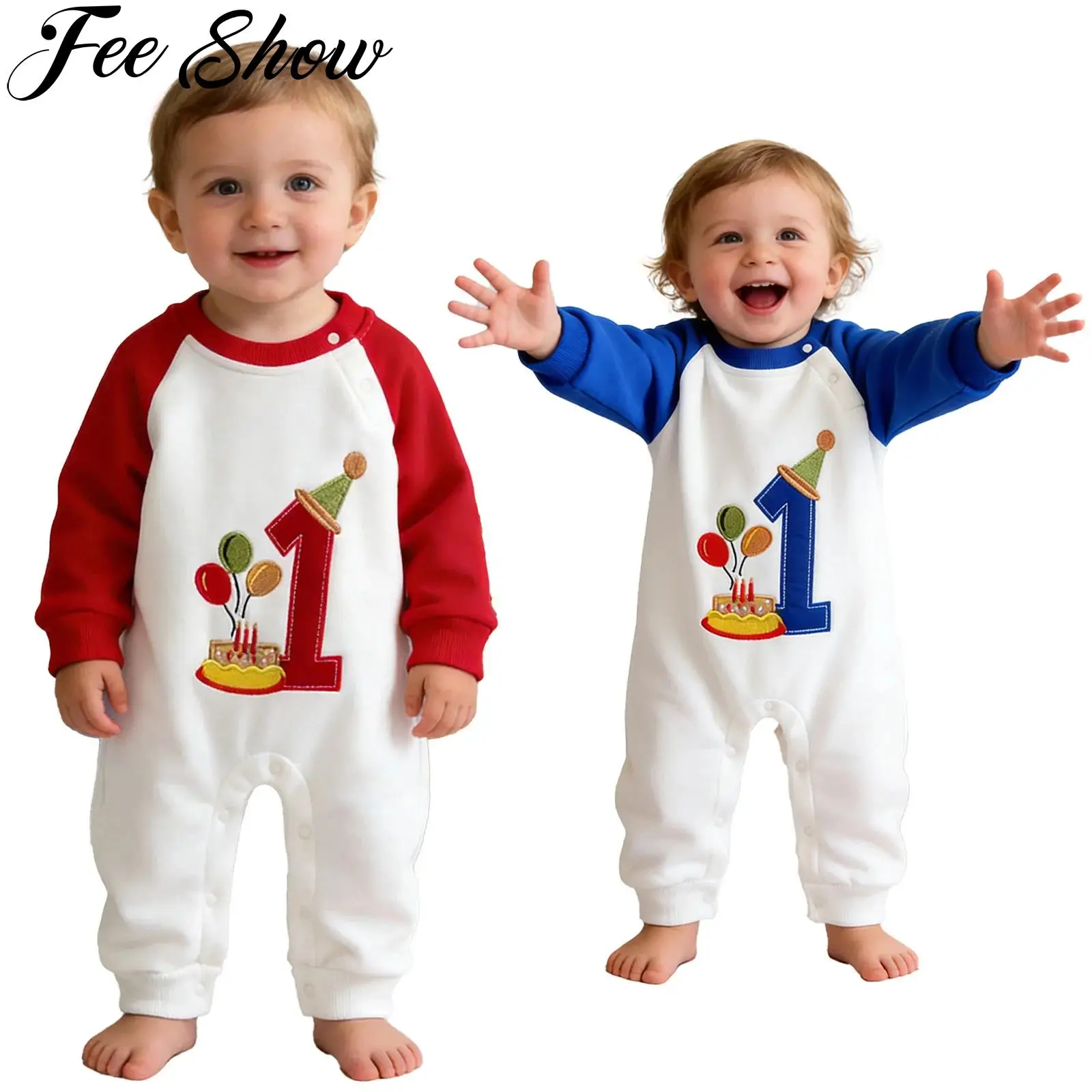 

Одежда для первого дня рождения для маленьких мальчиков и девочек, комбинезон с круглым вырезом и длинными рукавами, комбинезон с вышивкой, комбинезон для вечеринки, фотосессии, одежда для младенцев и детей